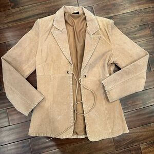 Joe Boxer Tan Leather Stitch Tie Front Suede Jacket Size Small